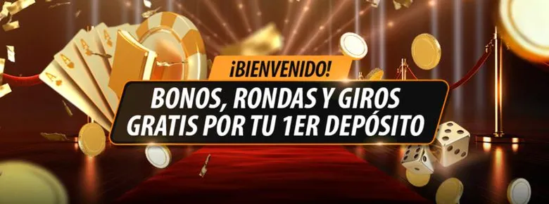 Banner de bienvenida de Inkabet: «Bonos, rondas y giros gratis por tu 1er depósito» entre fichas y dados dorados.