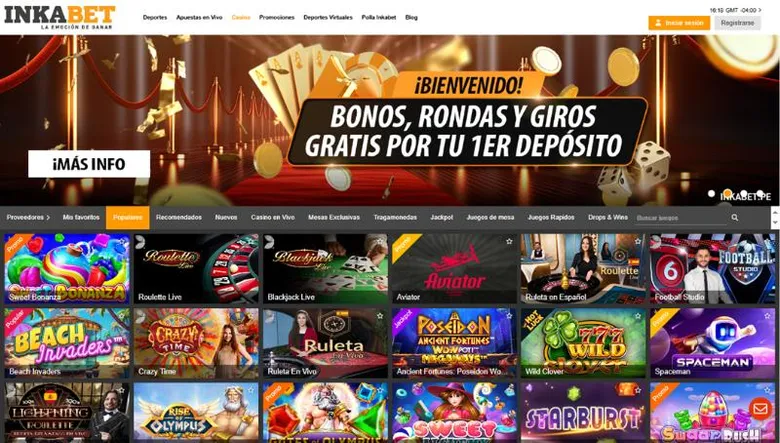Portada de la sala de casino de Inkabet con banner de bienvenida y filas de juegos.