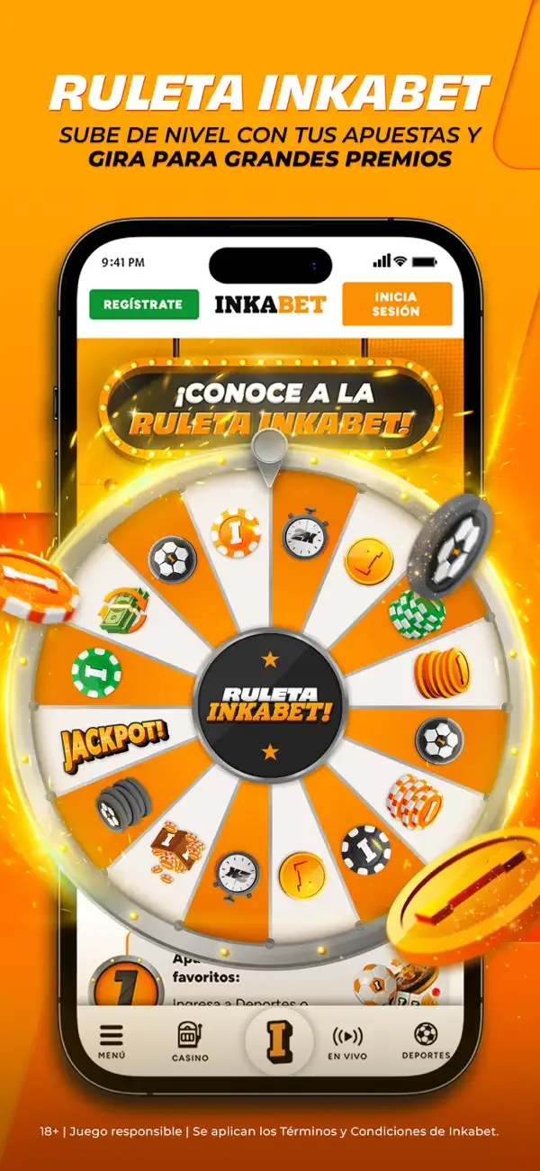 Pantalla vertical de promoción con una rueda de premios que la marca liga al nivel de actividad del apostador.